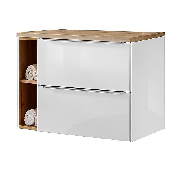 Lomadox Waschbeckenschrank TOSKANA-56 mit Regal 81cm Hochglanz weiß & Wotan günstig online kaufen