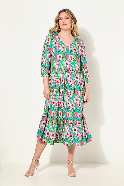 MIAMODA Jerseykleid Midikleid A-Linie Blütenmuster Zierband günstig online kaufen