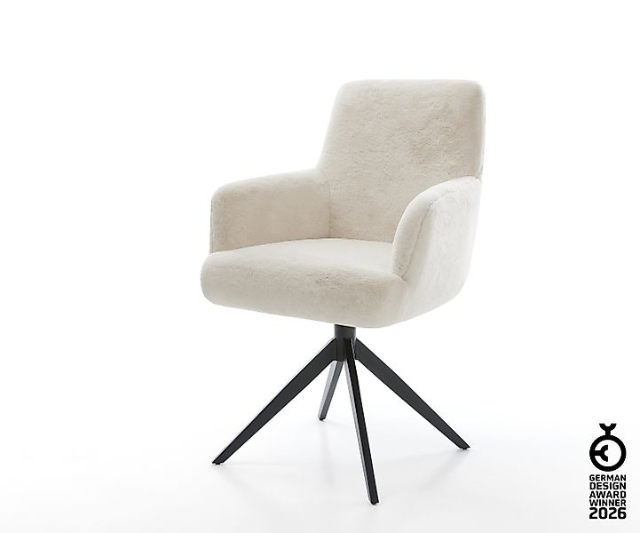 Drehstuhl Heira-Flex mit Armlehnen Plüsch Creme-Weiß Kreuzgestell breit Sch günstig online kaufen