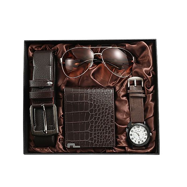 HAUSS SPOLE Geldbörse 4PCS Geschenk Set für Männer Gürtel Herrenuhr Sonnenb günstig online kaufen