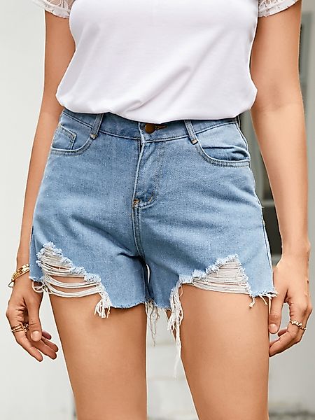 Denim-Shorts mit seitlichen Taschen und Quastensaum günstig online kaufen