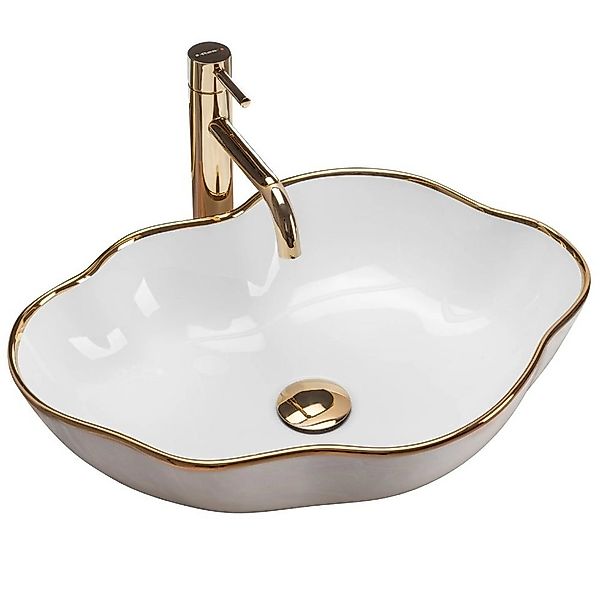 wohnwerk.idee Aufsatzwaschbecken Waschbecken Goldrand Gold Edge Schwarz Wei günstig online kaufen