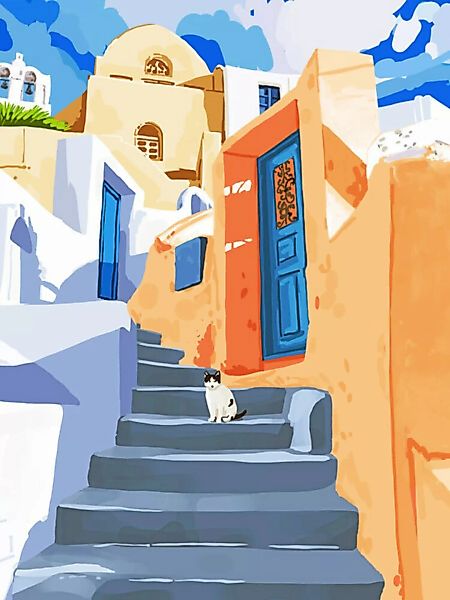 Poster / Leinwandbild - Cat In Greece günstig online kaufen
