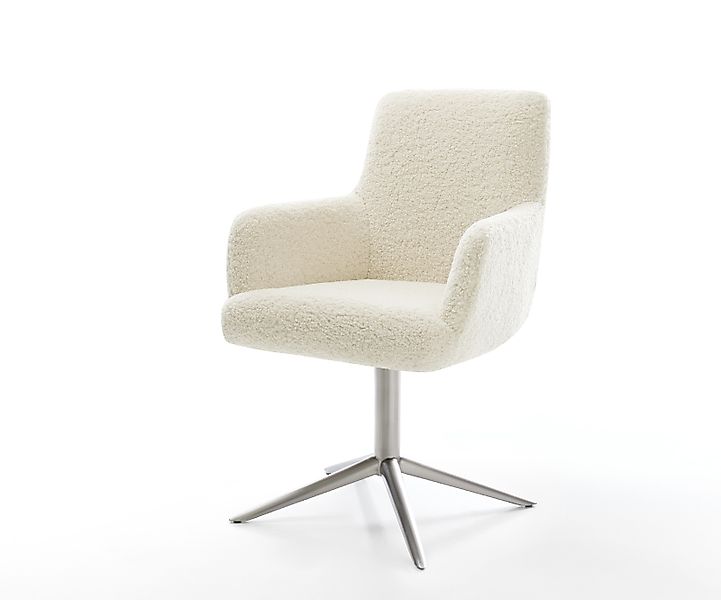 Drehstuhl Heira-Flex mit Armlehnen Teddystoff Beige Fußkreuz Edelstahl 360° günstig online kaufen