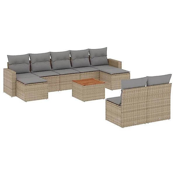 vidaXL 10-Tlg Garten-Sofagarnitur mit Kissen Beige Poly Rattan 3224323 günstig online kaufen