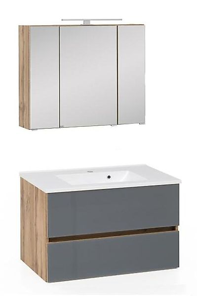 Waschtisch-Set 80 HELSINKI von Held Möbel Wotan Eiche / Glas grau günstig online kaufen