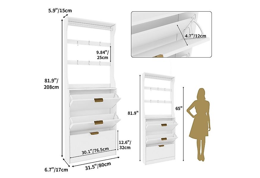 VOWNER Garderoben-Set Schuhschrank mit 3 Klappen, Garderobe, 6 Haken, Kleid günstig online kaufen