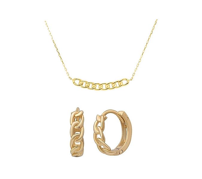 Suzan Gold Schmuckset Echtgold Schmuckset Damen – Curb Kette & Creolen aus günstig online kaufen