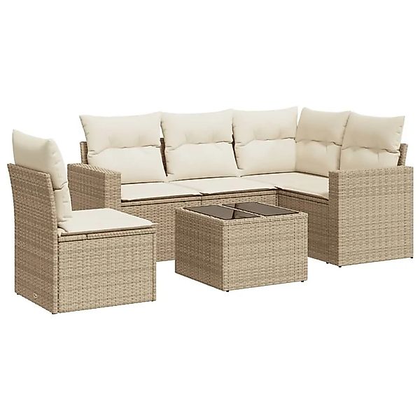 vidaXL 6-Tlg Garten-Sofagarnitur mit Kissen Beige Poly Rattan 3251315 günstig online kaufen