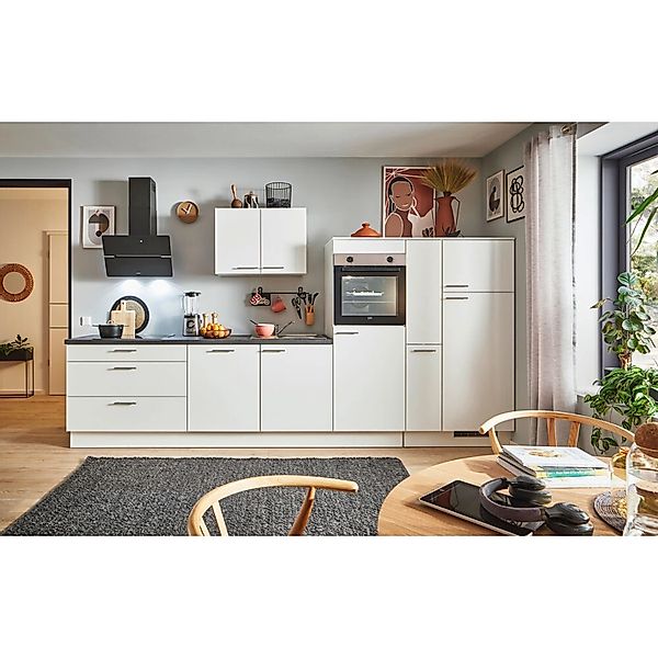 pino Küchenzeile 350 cm Weiß Anschlag rechts 1 Geräte-, 1 Apothekerschrank günstig online kaufen