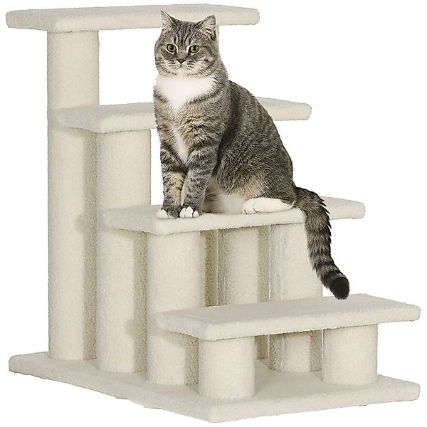 PawHut Tiertreppe für Hunde und Katzen 4-Stufen Plüsch Beige 63,5x43x60cm i günstig online kaufen