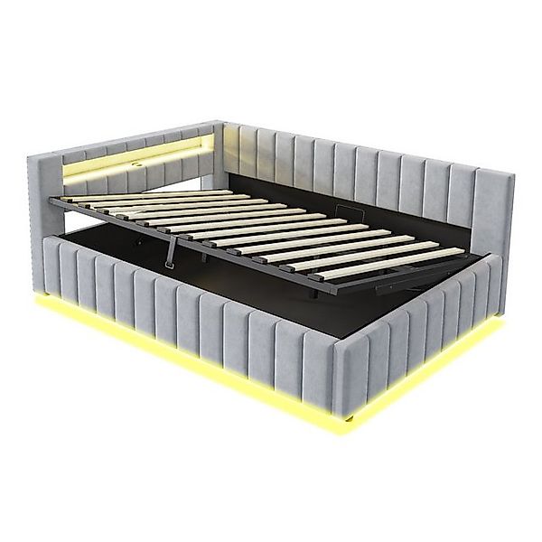 OKWISH Schlafsofa Polsterbett 140x200 mit LED,USB & hydraulischem Stauraum, günstig online kaufen