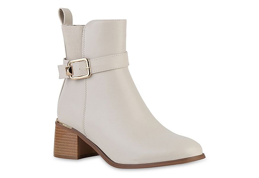 VAN HILL 841394 Bikerboots Damen Biker Boots Stiefeletten Schnallen Holzopt günstig online kaufen