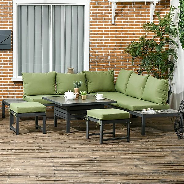 Outsunny Terrassensitzgruppe  6 Personen Set mit höhenverstellbarem Tisch, günstig online kaufen
