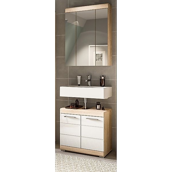 Inn.Furn Badmöbel Set 2-teilig 60 cm in Weiß Hochglanz und Eiche Mambo günstig online kaufen