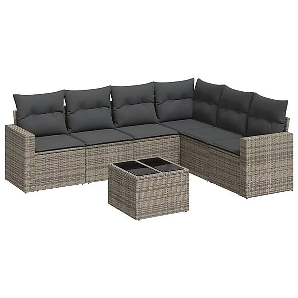 vidaXL 7-Tlg Garten-Sofagarnitur mit Kissen Grau Poly Rattan 3251357 günstig online kaufen