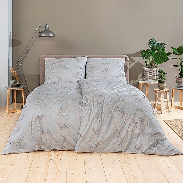 Estella Interlock Jersey Bettwäsche Keno 6941-230 Blätter Grau 135x200 günstig online kaufen