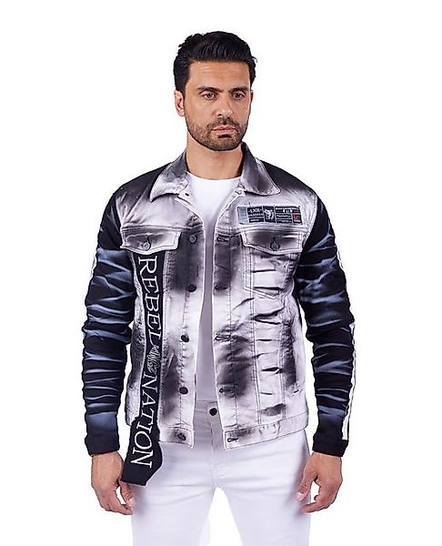 KINGZ Jeansjacke Herren Batik Designer Jeansjacke Totenkopf Weiß S günstig online kaufen