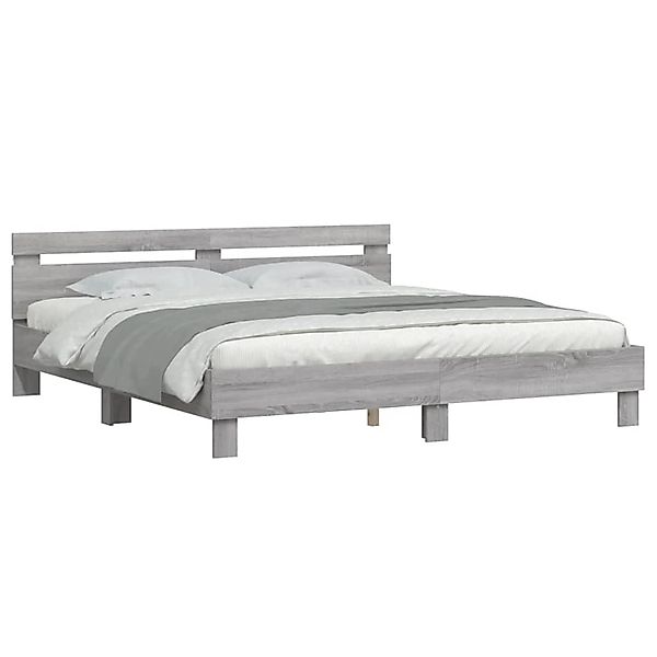 vidaXL Bettgestell mit Kopfteil und LED-Beleuchtung Grau Sonoma 3207537 günstig online kaufen