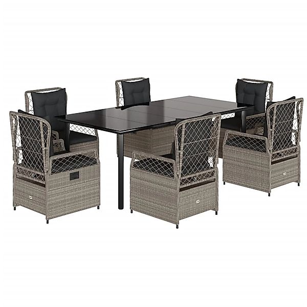 vidaXL 7-Tlg Garten-Essgruppe mit Kissen Hellgrau Poly Rattan 3263039 günstig online kaufen