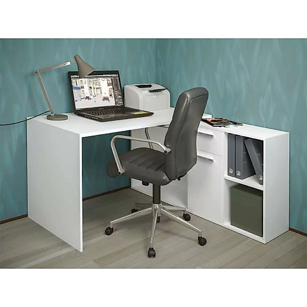 Schreibtisch in Weiß Seitenregalen günstig online kaufen