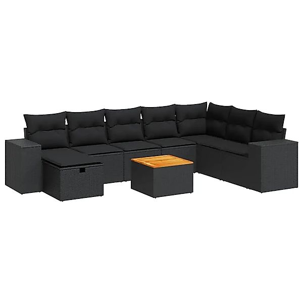 vidaXL 9-Tlg Garten-Sofagarnitur mit Kissen Schwarz Poly Rattan 3325884 günstig online kaufen