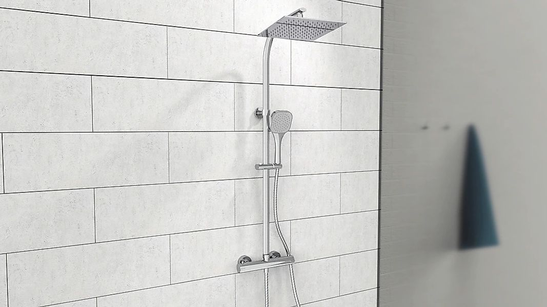 welltime Duschsystem "Turin" eckiges Überkopfbrauseset mit Thermostat, Kopf günstig online kaufen