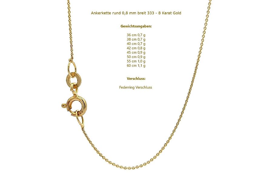 HOPLO Goldkette Goldkette Ankerkette rund 333 - 8 Karat Gold 0,8 mm - 36 cm günstig online kaufen