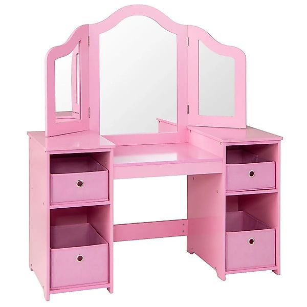 Costway 2 In 1 Kinder Schminktisch mit Aufbewahrungsboxen & Stuhl Rosa günstig online kaufen