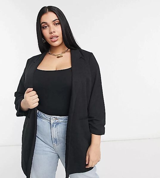 Vero Moda Curve – Lang geschnittener Blazer in Schwarz günstig online kaufen