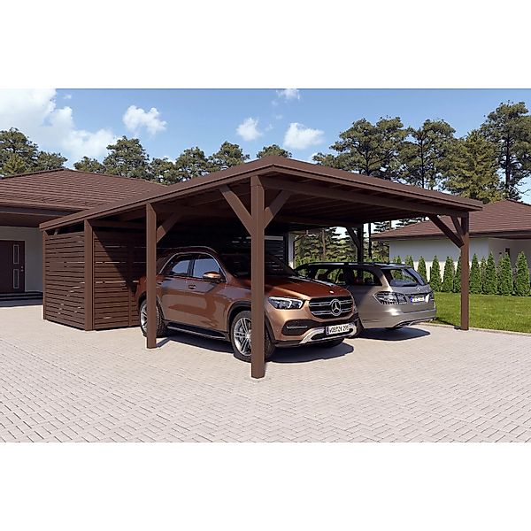 Holzbrüder Carport Ralf 52m² mit Geräteraum Graubraun-Dunkelbraun günstig online kaufen