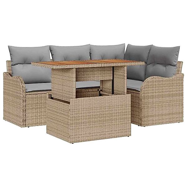 vidaXL 5-Teiliges Garten-Sofa-Set mit Kissen in Beige aus Poly Rattan 33581 günstig online kaufen