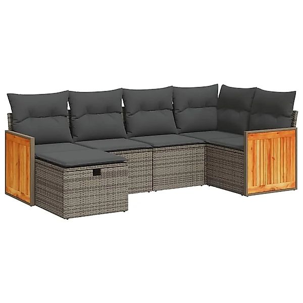 vidaXL 6-Tlg Garten-Sofagarnitur mit Kissen Grau Poly Rattan 3326029 günstig online kaufen