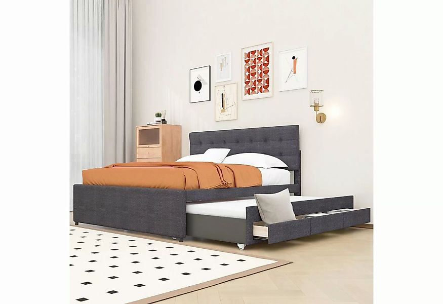 REDOM Polsterbett Doppelbett 140x200cm 3 Schubladen mit Unterbett günstig online kaufen