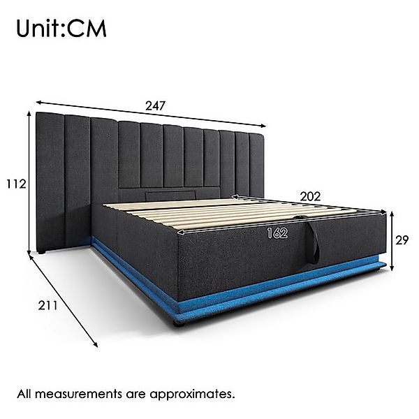 Ulife Polsterbett Doppelbett Stauraumbett mit App-Steuerung LED und USB-C L günstig online kaufen