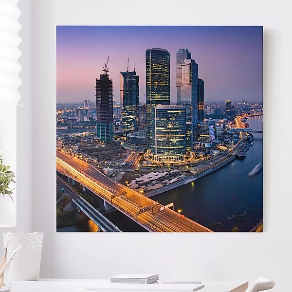 Leinwandbild Architektur & Skyline - Quadrat Sonnenuntergang über Moskau günstig online kaufen