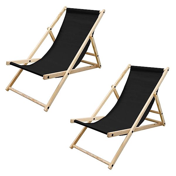 ECD Germany 2Er Set Liegestuhl Klappbar Schwarz Holz Verstellbare Rückenleh günstig online kaufen