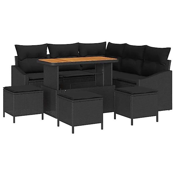 vidaXL Gartensofa-Set mit Kissen 9 Stk Schwarz Poly Rattan 3364609 günstig online kaufen