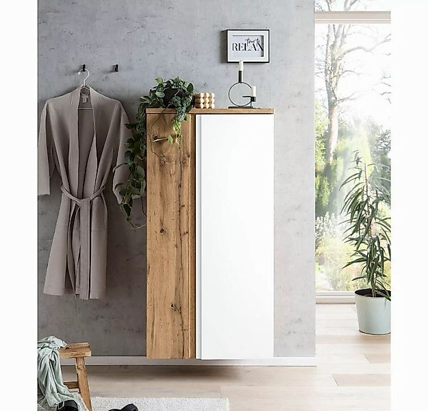 Lomadox Midischrank VASTO-03-WHITE Midischrank 65cm Wotan Eiche Nb. mit wei günstig online kaufen