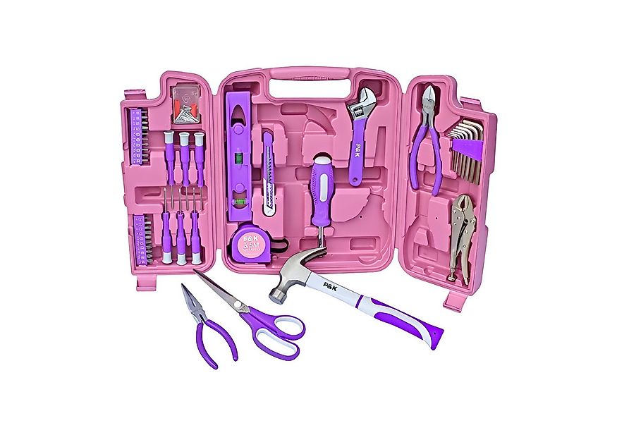 P & K Renovierungsset 75 Teiliges Werkzeugset Werkzeugkoffer in Pink-Lila, günstig online kaufen