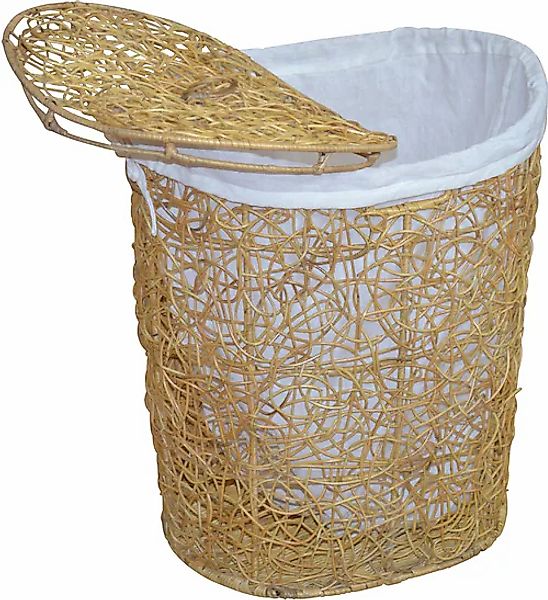 my home Wäschekorb, Rattan-Geflecht, mit Stoffeinsatz und Deckel, Höhe 62 c günstig online kaufen