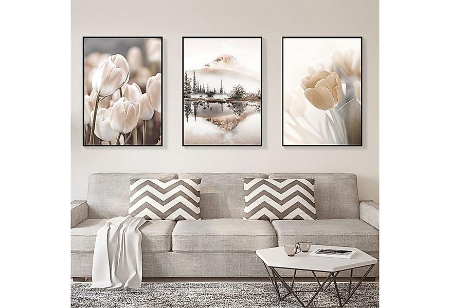 SWECOMZE Poster Premium Vintage Poster Set 3er Bilder Set Beige 50x70 cm oh günstig online kaufen