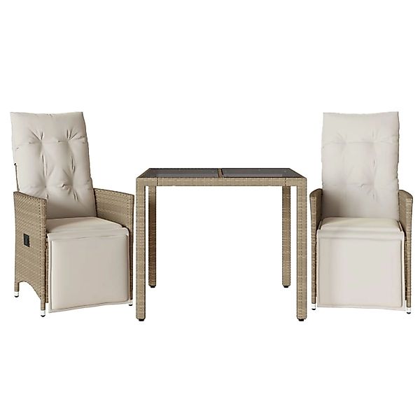 vidaXL 3-Tlg Garten-Bistro-Set mit Kissen Beige Poly Rattan 3276937 günstig online kaufen