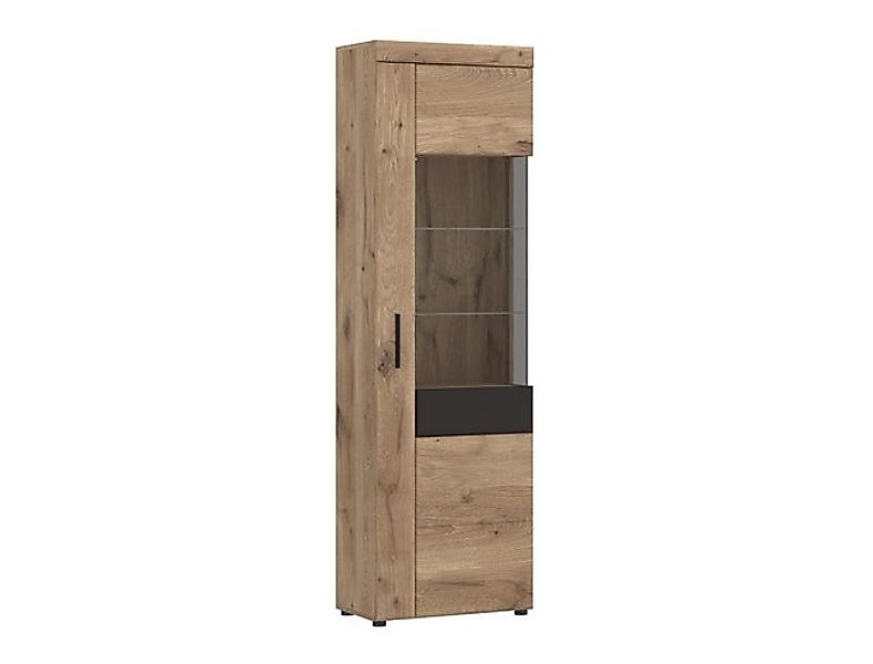 freiraum Glasvitrine GRANO in Viking Eiche Dekor/Kosmos Grau - 58x195x37,4 günstig online kaufen