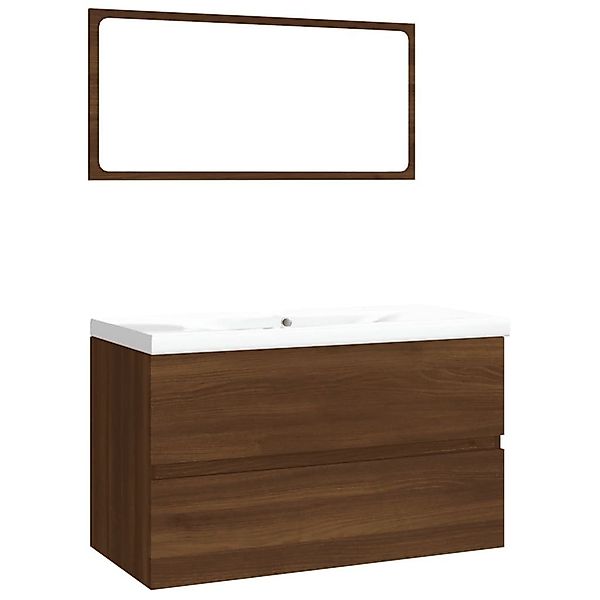 vidaXL Badezimmer-Set Badmöbel-Set Braun Eichen-Optik Holzwerkstoff, günstig online kaufen