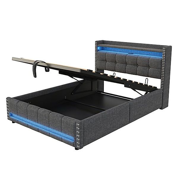 Gotagee Polsterbett Einzelbett Multifunktionsbett Lagerbett mit LED Leuchte günstig online kaufen