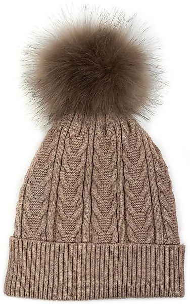 styleBREAKER Bommelmütze Feinstrick Bommelmütze mit Zopfmuster (1-St) günstig online kaufen