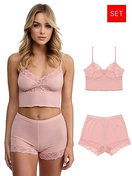 Tazzio Shorty Nachtwäsche-Set F921 (Set, 2 tlg) Ripp-Optik mit Spitze günstig online kaufen