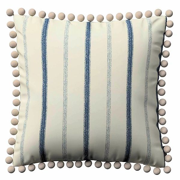 Kissenhülle Wera mit Bommeln, creme- blau gestreift, 45 x 45 cm, Avinon (12 günstig online kaufen