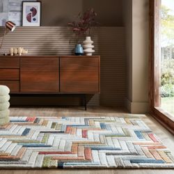 FLAIR RUGS Wollteppich "Russo" rechteckig 10 mm Höhe Geometrischer moderner günstig online kaufen
